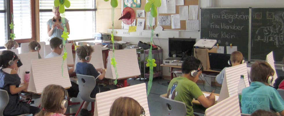 View of classroom with primary school children